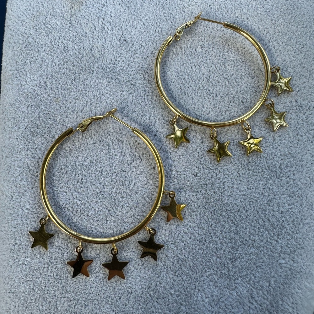 New Stainless Steel Gold Star Hoop Earrings - Picture 1 of 11